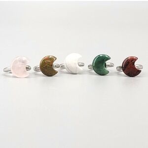 Set of 5 Moon Crystal Rings Adjustable Boho Gemstone Statement Ring
